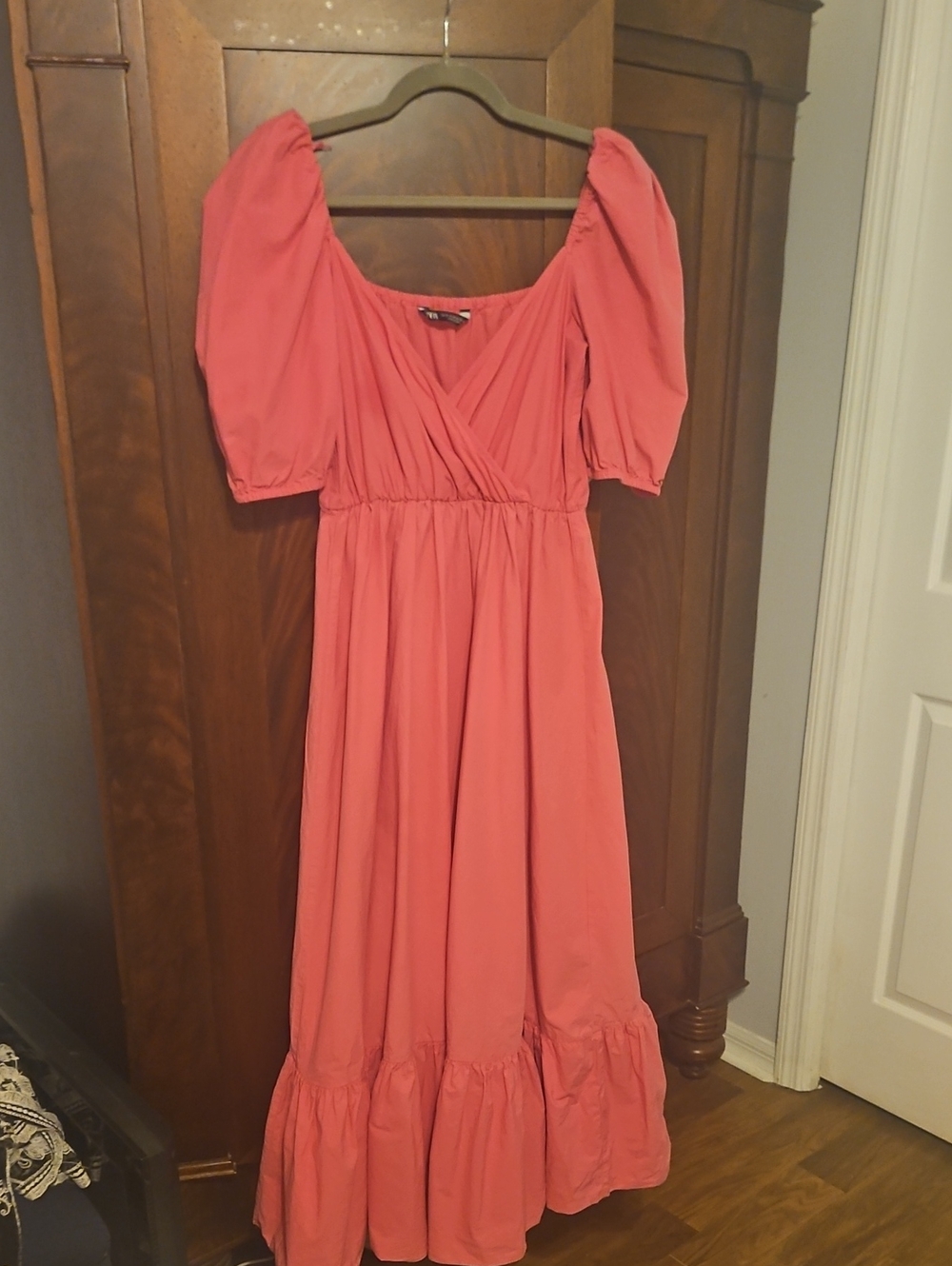 Zara Coral Puff-Sleeve Maxi Dress